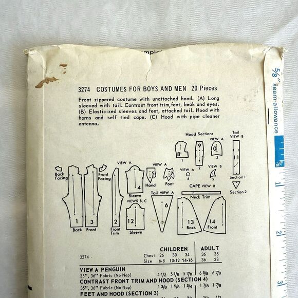 Vtg Halloween Butterick 3274 Costume Sewing Pattern Penguin Devil Alien 10-12 - Picture 6 of 8